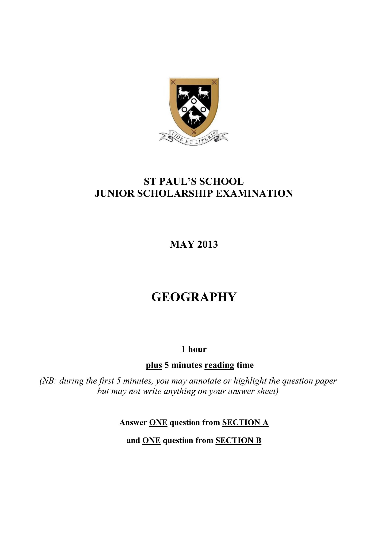 St Paul's School: 11+ Geography (2013)