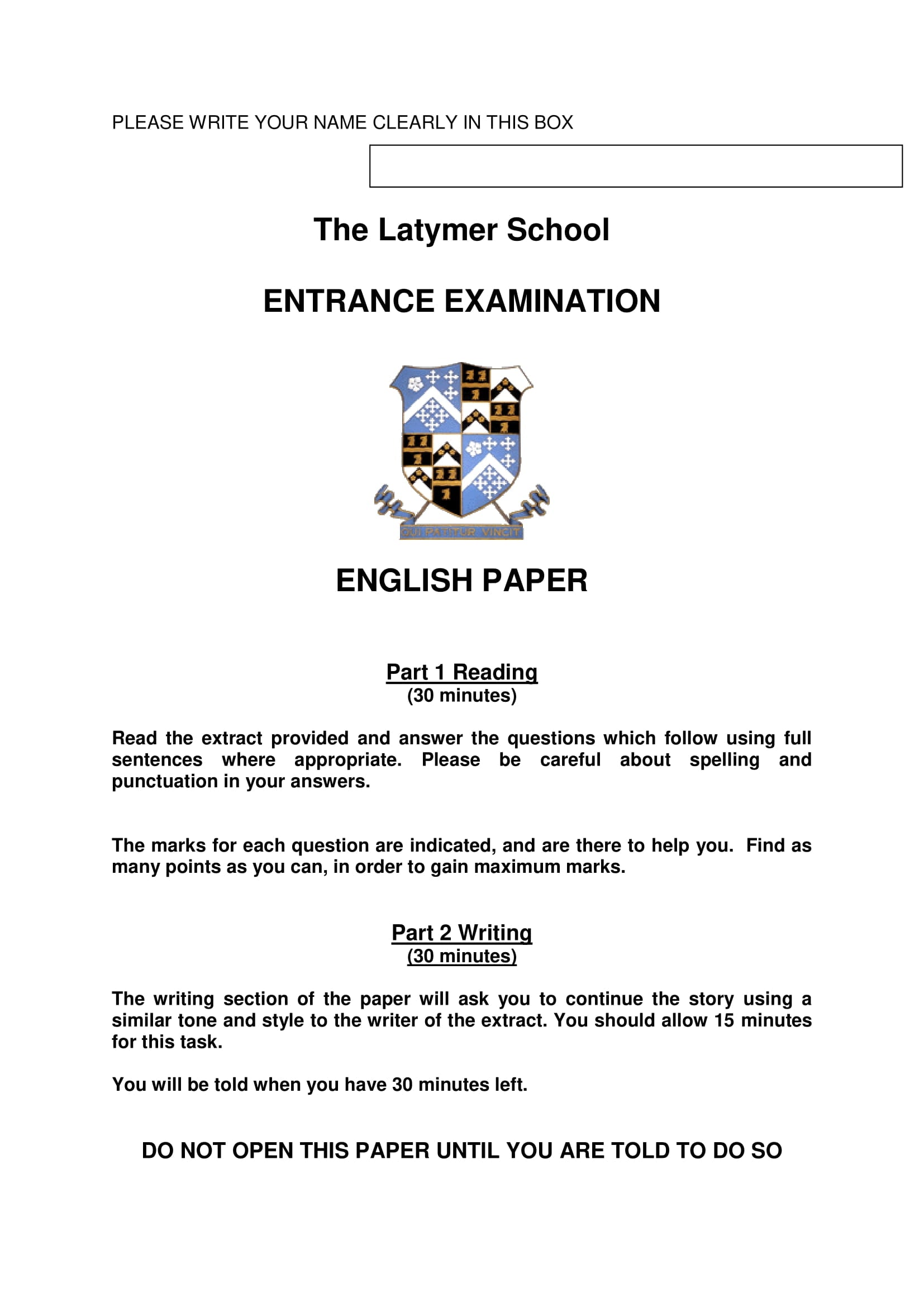 The Latymer School: 11+ English (2019)
